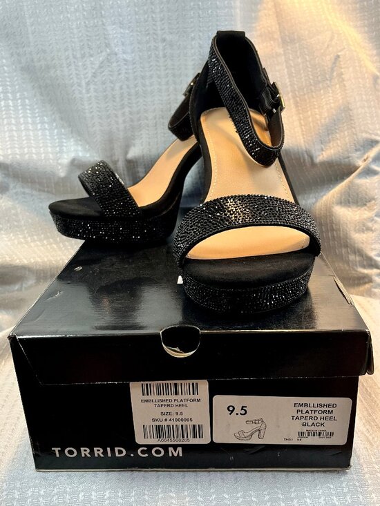 Torrid Curve Shoes - Torrid Rhinestone Embellished Platform Tapered Heel Sandal size 9.5 WW